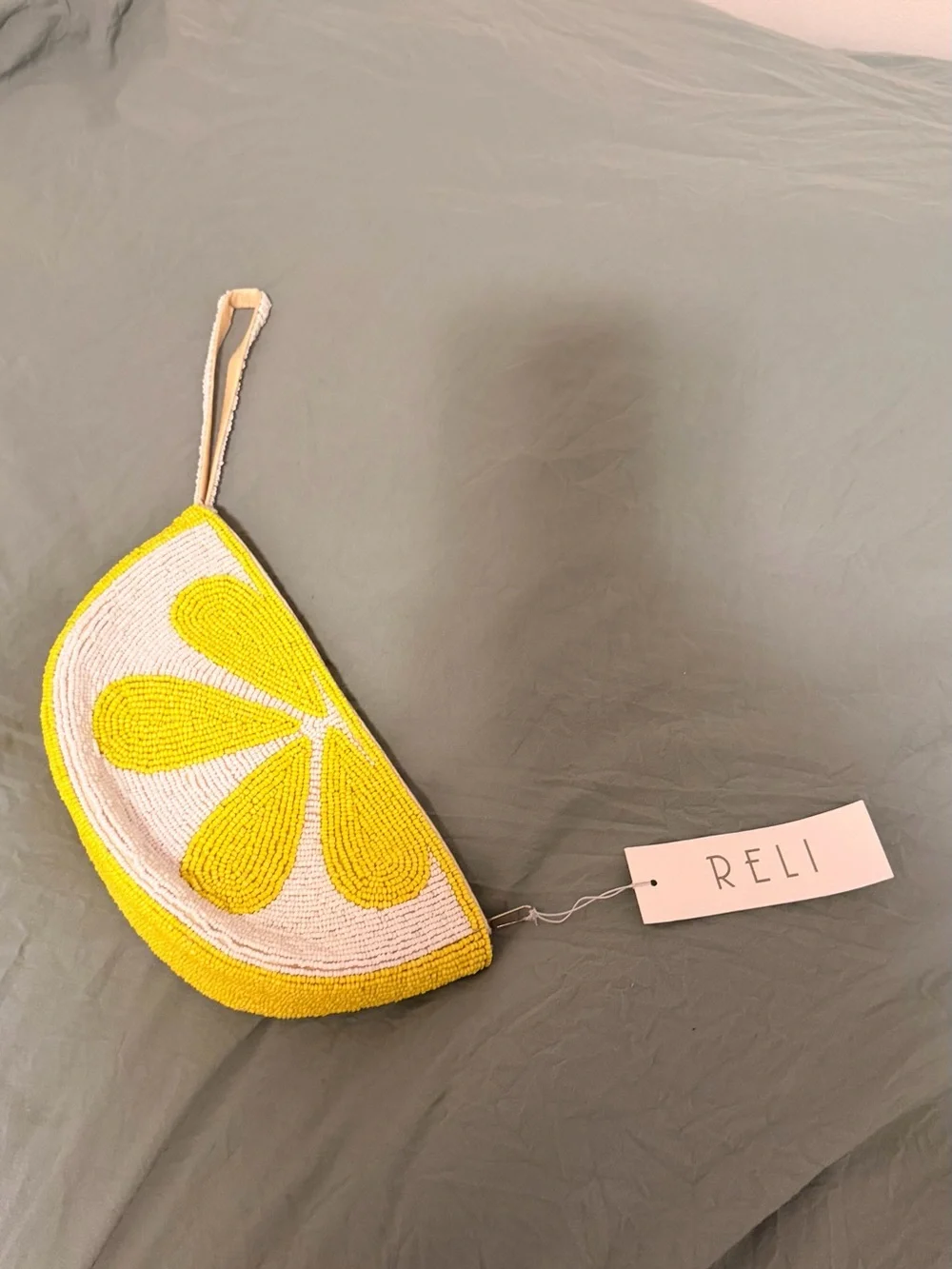 Yellow Lemon Slice Beaded Wristlet Clutch